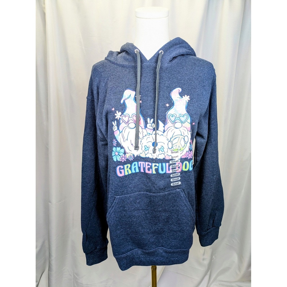 BWEAR Sweatshirt Women's Small Blue Gray Grateful Dog Lover Gnome Graphic Hoodie